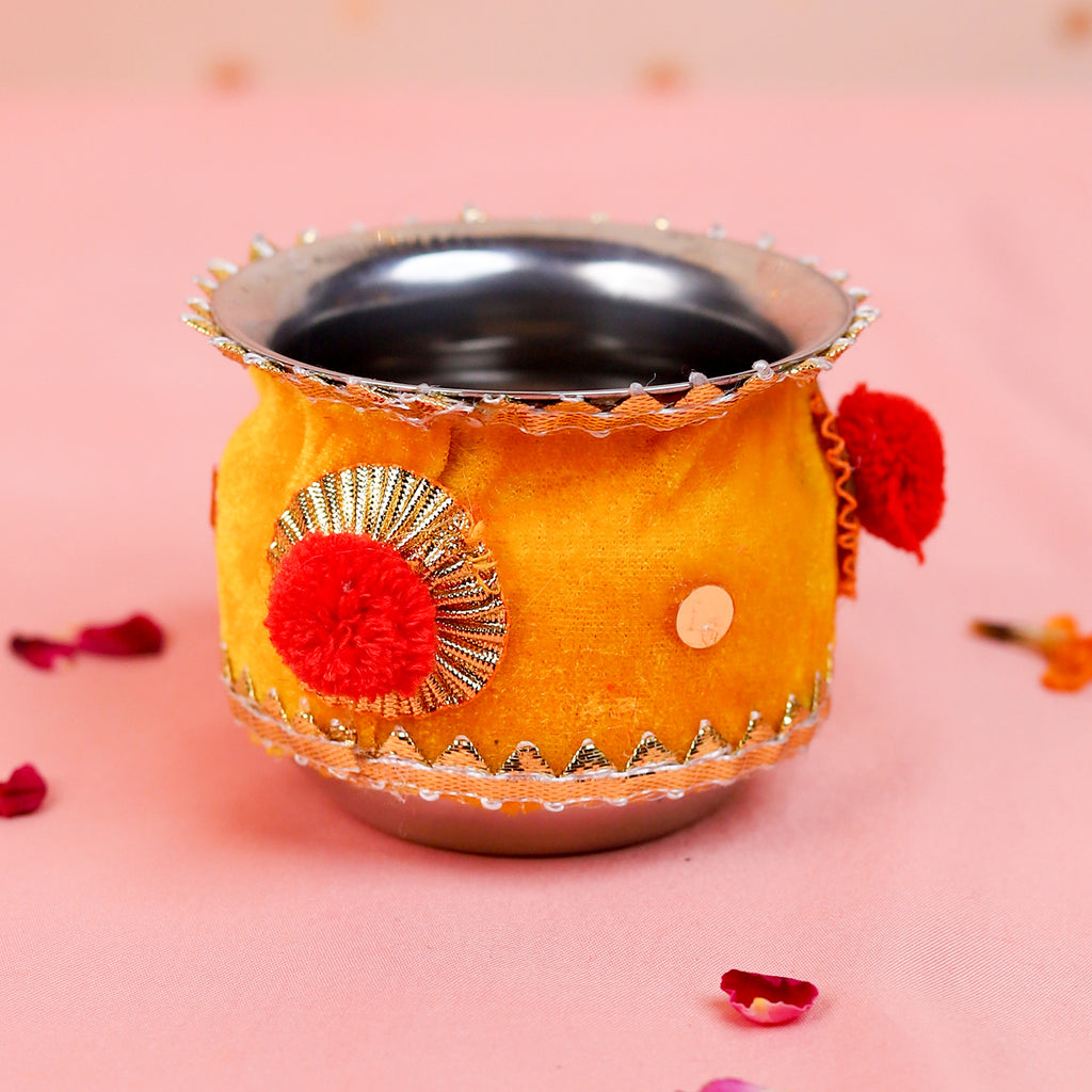 Handcrafted Karwa Chauth Thali Set | Traditional Karwachauth Puja Thali with Chalni & Kalash