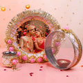 Personalized Karwa Chauth Thali Set with Photo - Premium Floral Design