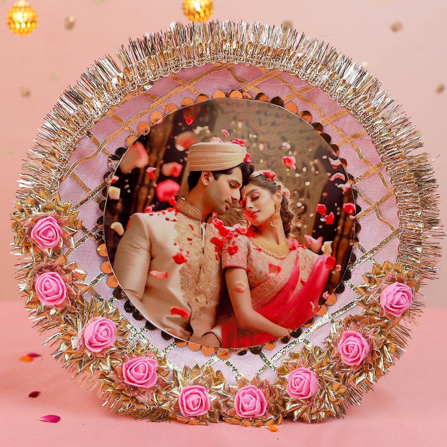 Personalized Karwa Chauth Thali Set with Photo - Premium Floral Design