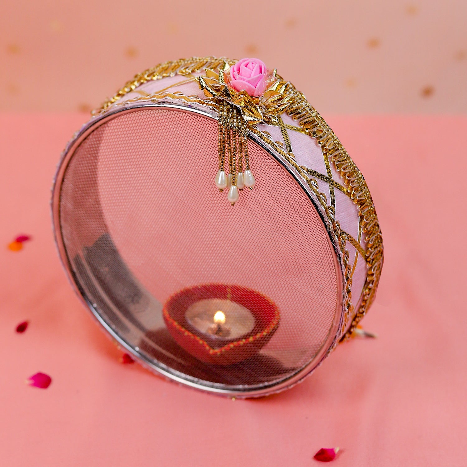 Personalized Karwa Chauth Thali Set with Photo - Premium Floral Design
