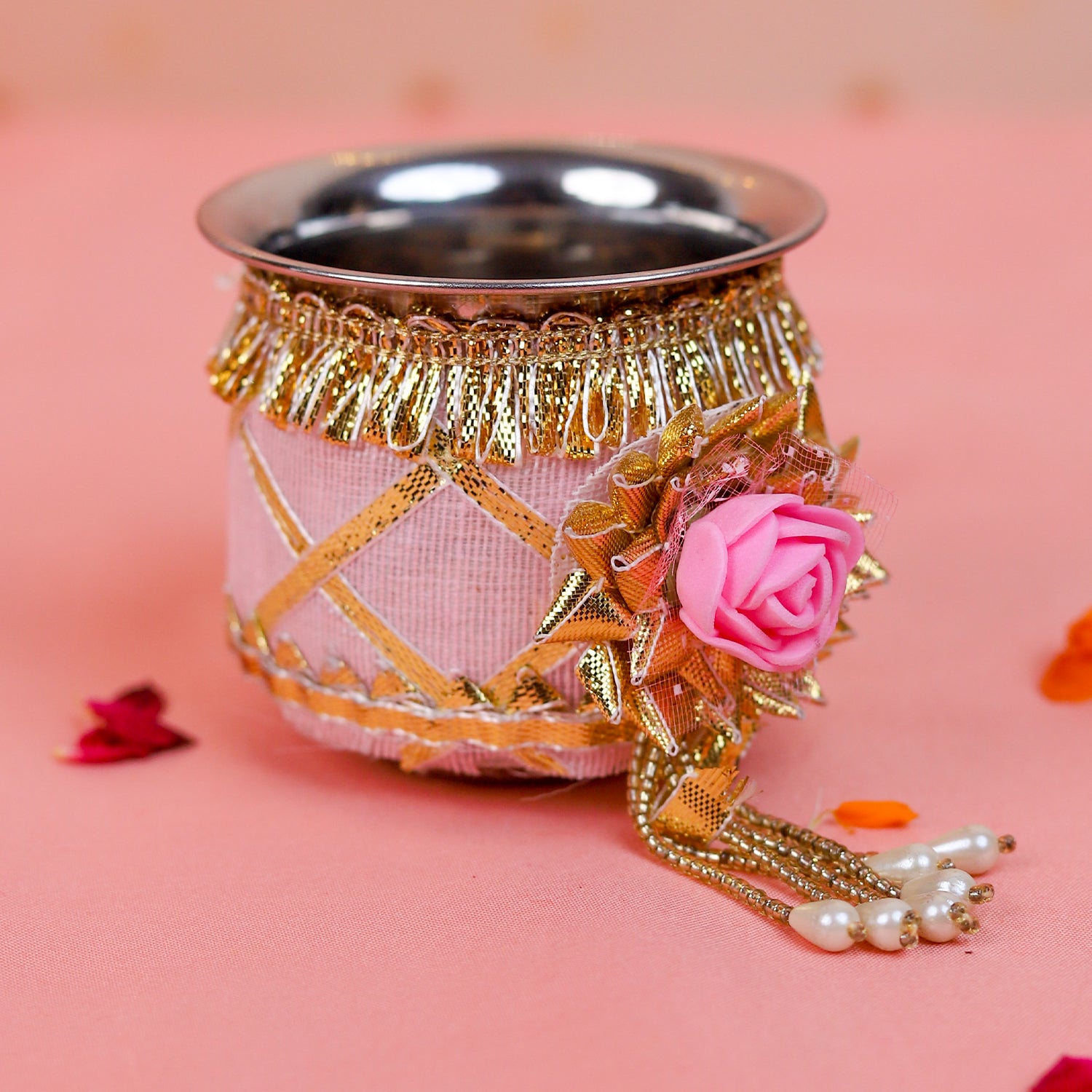 Personalized Karwa Chauth Thali Set with Photo - Premium Floral Design