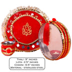 Red Ganesha Karwa Chauth Thali Set | Handcrafted Karwachauth Puja Thali with Chalni & Kalash