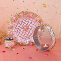 Elegant Rose Pink Handcrafted Karwa Chauth Thali Set (3-Piece)