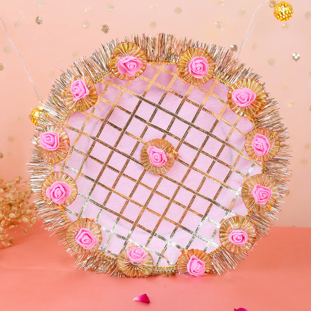 Elegant Rose Pink Handcrafted Karwa Chauth Thali Set (3-Piece)