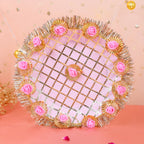 Elegant Rose Pink Handcrafted Karwa Chauth Thali Set (3-Piece)