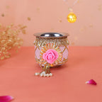 Elegant Rose Pink Handcrafted Karwa Chauth Thali Set (3-Piece)