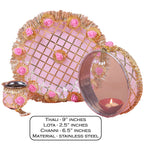 Elegant Rose Pink Handcrafted Karwa Chauth Thali Set (3-Piece)
