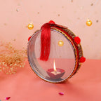 Traditional Crimson Red Handcrafted Karwa Chauth Pooja Thali Set (4-Piece)