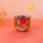 Traditional Crimson Red Handcrafted Karwa Chauth Pooja Thali Set (4-Piece)
