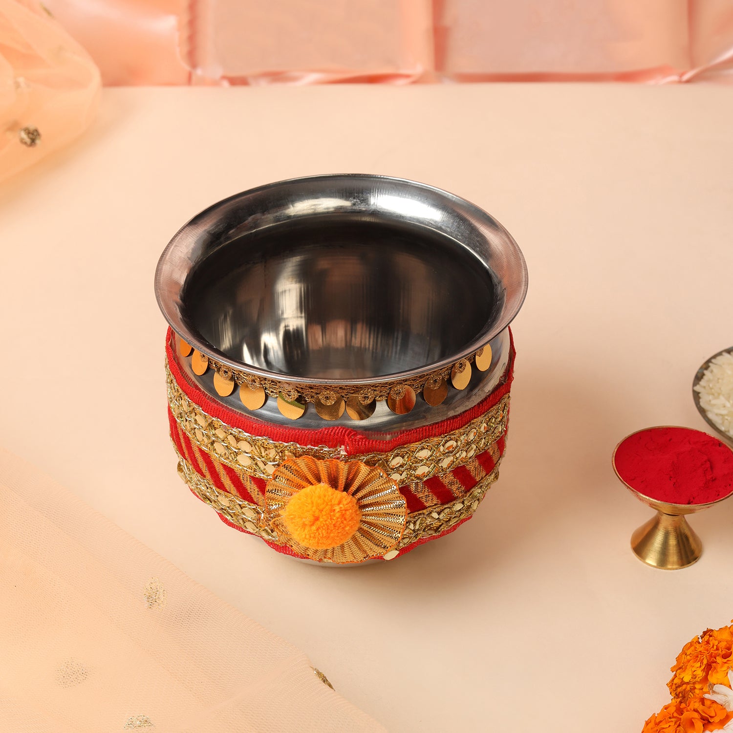 Karwa Chauth Pooja Thali Set - Exquisite Gota Patti & Embroidery Design