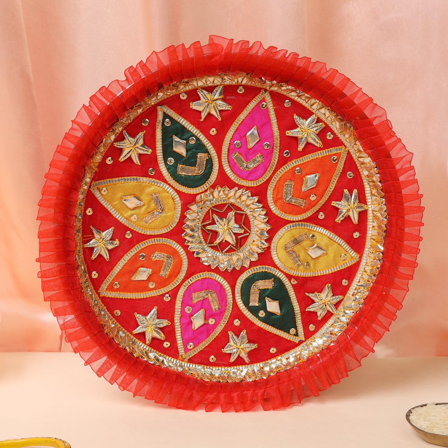 Karwa Chauth Pooja Thali Set - Exquisite Gota Patti & Embroidery Design