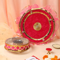 Designer Karvachauth Pooja Thali & Channi – Rani Pink Sequin & Frill Edition