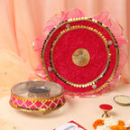 Designer Karvachauth Pooja Thali & Channi – Rani Pink Sequin & Frill Edition