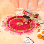 Designer Karvachauth Pooja Thali & Channi – Rani Pink Sequin & Frill Edition