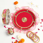 Designer Karvachauth Pooja Thali & Channi – Rani Pink Sequin & Frill Edition