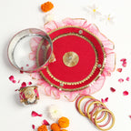 Designer Karvachauth Pooja Thali & Channi – Rani Pink Sequin & Frill Edition