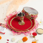 Designer Karvachauth Pooja Thali & Channi – Rani Pink Sequin & Frill Edition
