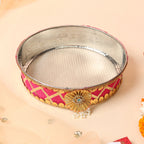 Designer Karvachauth Pooja Thali & Channi – Rani Pink Sequin & Frill Edition