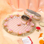 Designer Karvachauth Pooja Thali, Channi & Lota – Blush Pink Rose Edition