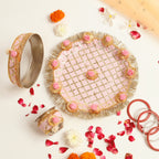 Designer Karvachauth Pooja Thali, Channi & Lota – Blush Pink Rose Edition