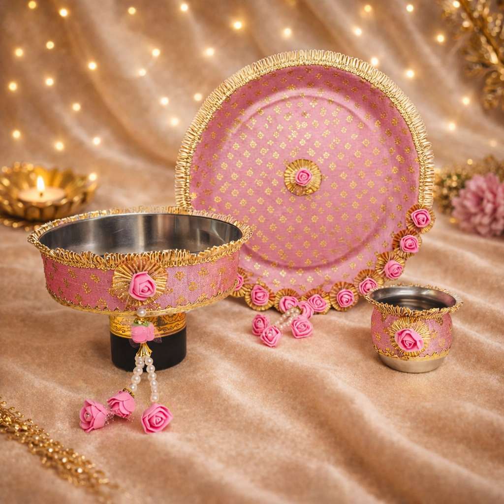 Royal Pink & Gold Karwa Chauth Set