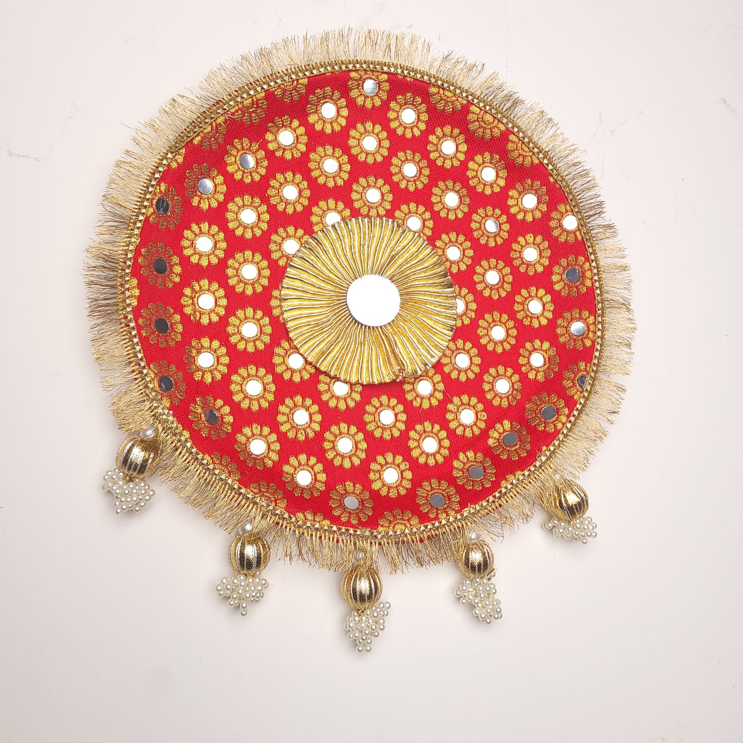 Premium Gold Red Mirror Karwa Chauth Thali