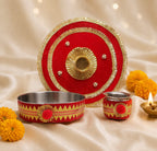 Designer Pink  Karwa Chauth Pooja Thali with Diya