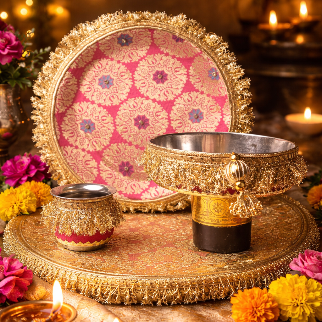 Royal Pink & Gold Designer Karwa Chauth Set
