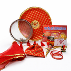 Designer Karwa Chauth Red Pooja Thali Set with Accessories