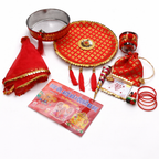 Designer Karwa Chauth Red Pooja Thali Set with Accessories