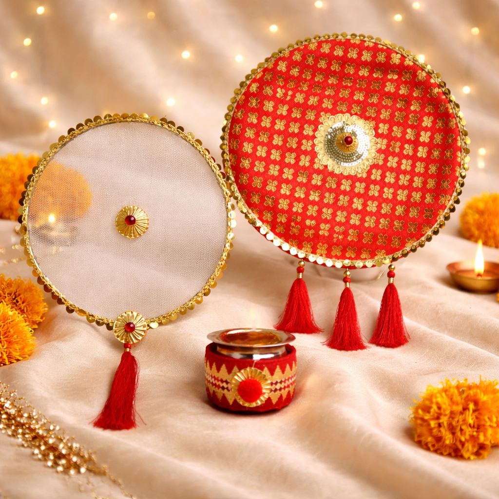 Traditional Red & Gold Karwa Chauth Channi Set