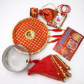 Designer Karwa Chauth Red Pooja Thali Set with Accessories