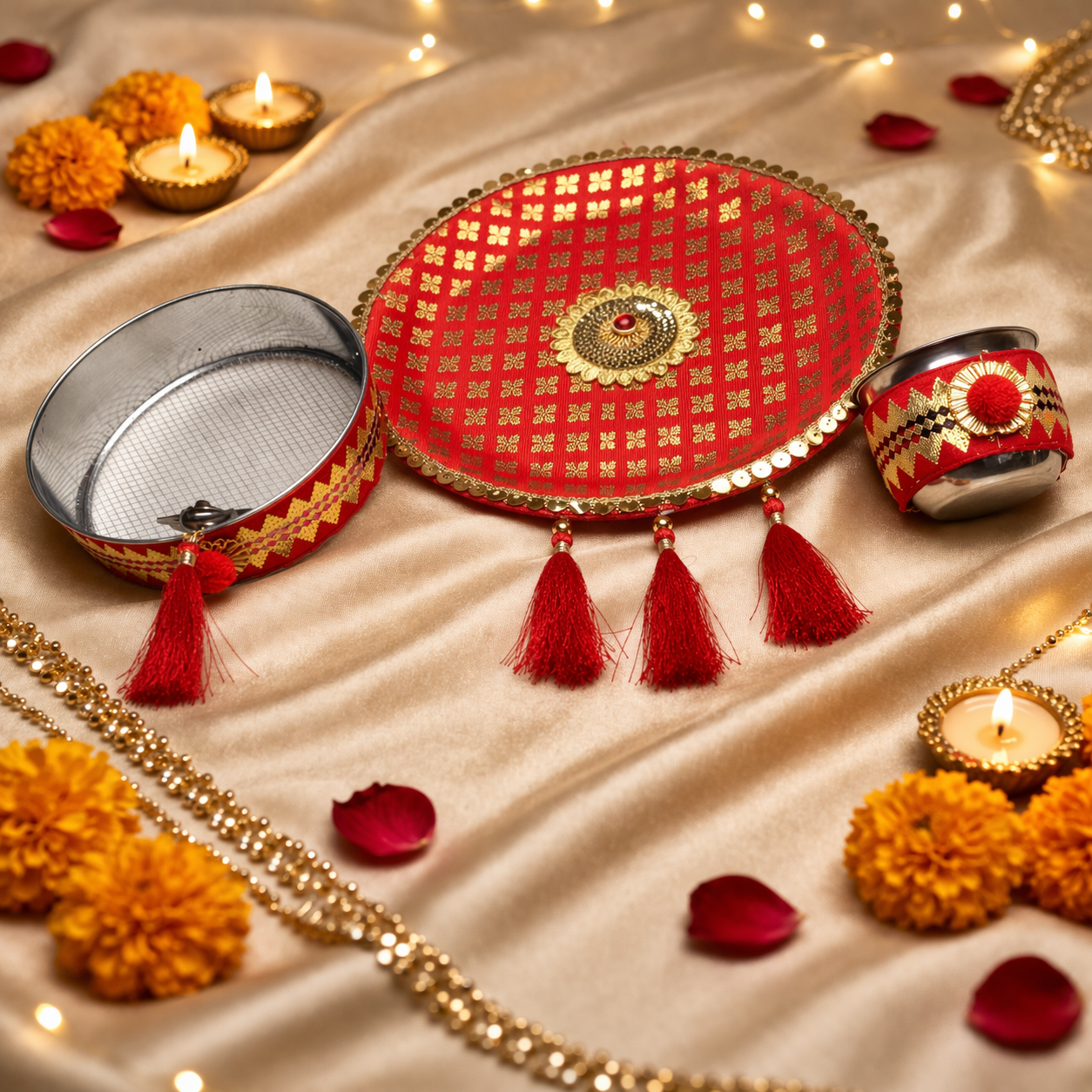 Classic Red & Gold Karwa Chauth Set