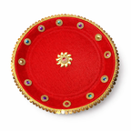 Red Velvet Designer Thali with Stone Work & Tassel Decor