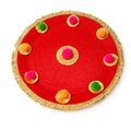 Red Velvet Thali with Pom-Pom Decor & Golden Border