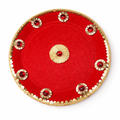 Red Velvet Designer Thali with Stone Work & Golden Border