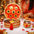 Red Printed Thali with Mirror Work & Golden Border