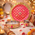 Pink Printed Thali with Stone Work & Designer Border