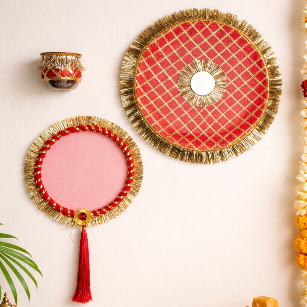 Traditional Red & Gold Karwa Chauth Designer Thali set