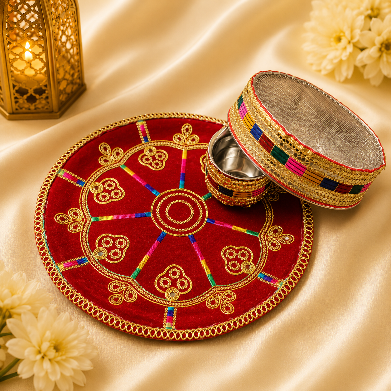 Vibrant Karwa Chauth Celebration Thali