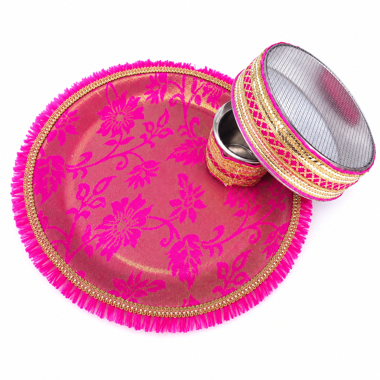 Pink Blossom Karwa Chauth Thali
