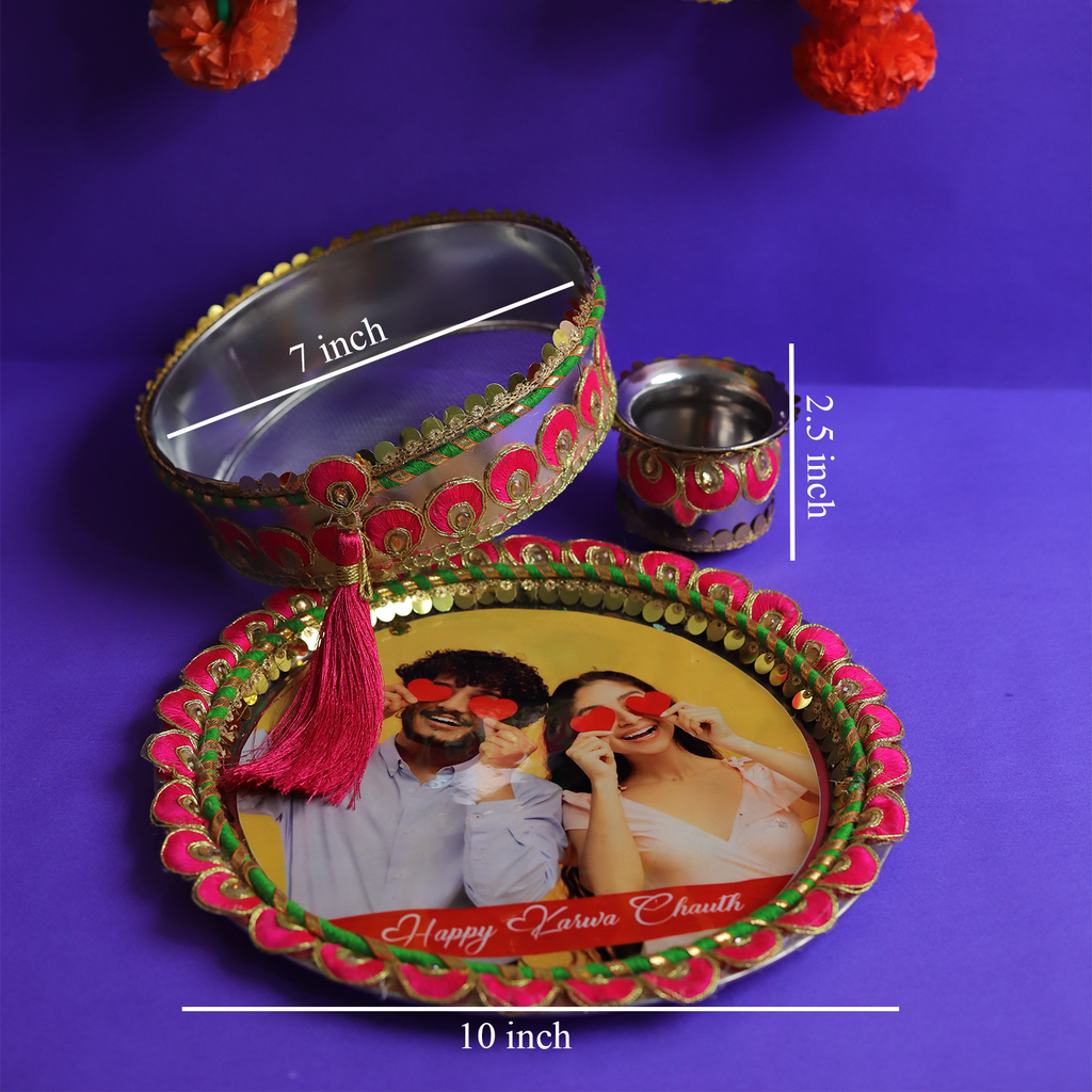 Personalized Photo Designer Karvachauth Pooja Thali, Channi & Lota