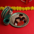 Personalized Designer Karvachauth Pooja Thali, Channi & Lota – Emerald Green
