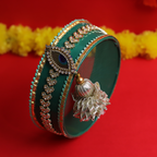 Personalized Designer Karvachauth Pooja Thali, Channi & Lota – Emerald Green