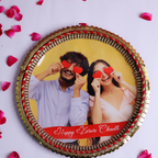 Personalized Classic Designer Karvachauth Pooja Thali, Channi & Lota – Red Edition