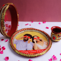 Personalized Classic Designer Karvachauth Pooja Thali, Channi & Lota – Red Edition