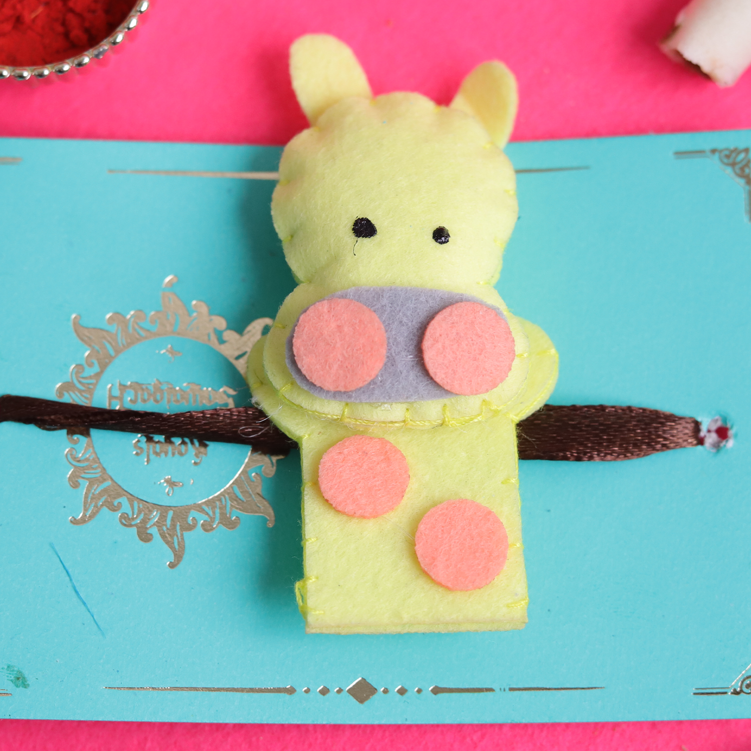 Handcrafted Character Felt Kids Rakhi with Roli Chawal