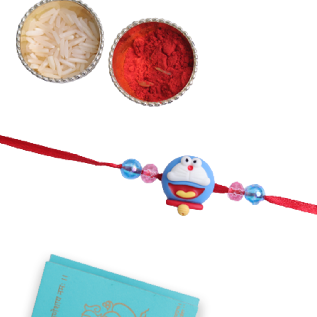 Doraemon Cartoon Kids Rakhi with Roli Chawal Set - Soft Felt Rakhi for Little Brothers