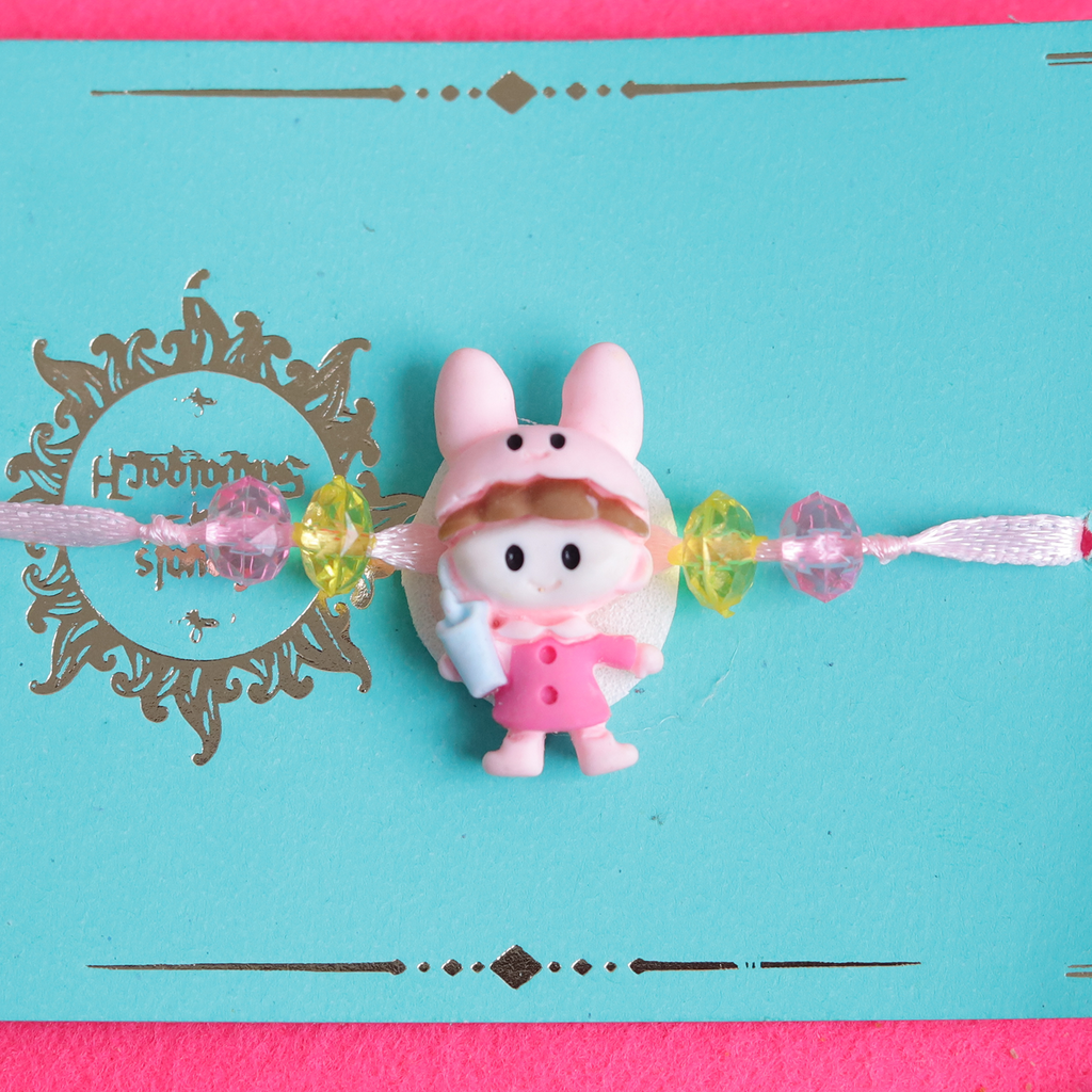Cute Bunny Rabbit Cartoon Kids Rakhi with Roli Chawal Set - Soft & Playful Rakhi for Little Brother