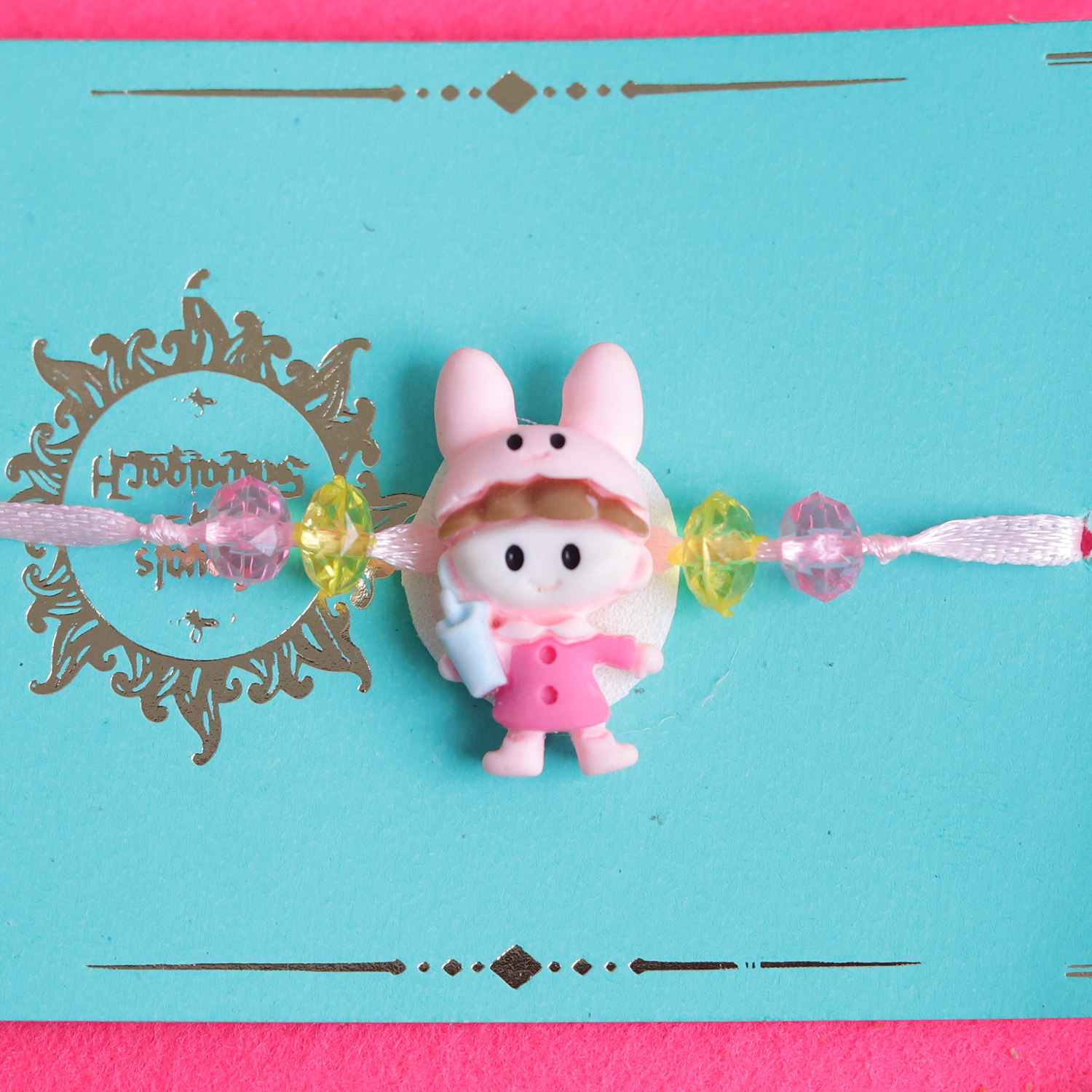 Cute Bunny Rabbit Cartoon Kids Rakhi with Roli Chawal Set - Soft & Playful Rakhi for Little Brother